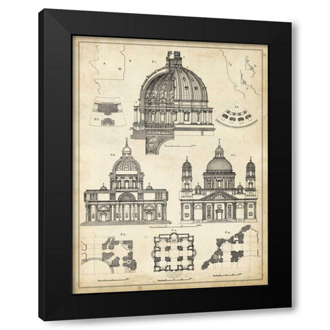 Vintage Architects Plan II Black Modern Wood Framed Art Print with Double Matting by Vision Studio