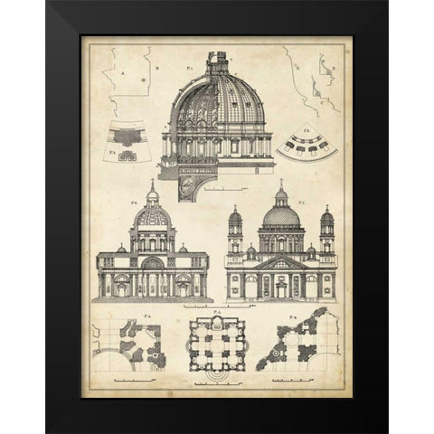 Vintage Architects Plan II Black Modern Wood Framed Art Print by Vision Studio