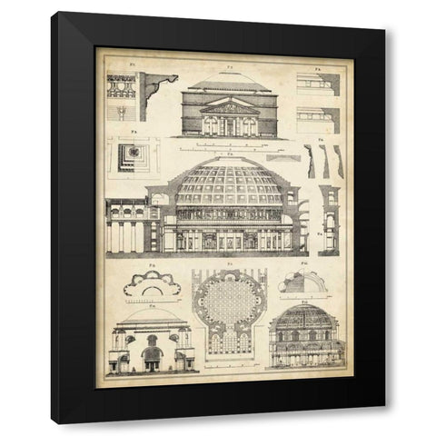 Vintage Architects Plan III Black Modern Wood Framed Art Print with Double Matting by Vision Studio