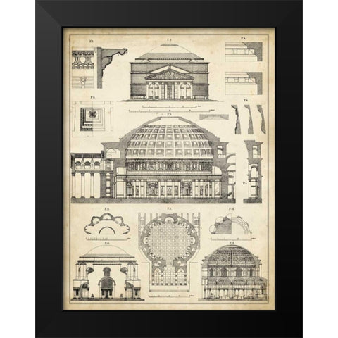 Vintage Architects Plan III Black Modern Wood Framed Art Print by Vision Studio