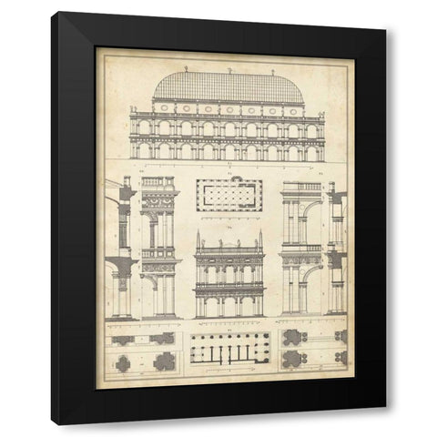 Vintage Architects Plan IV Black Modern Wood Framed Art Print with Double Matting by Vision Studio