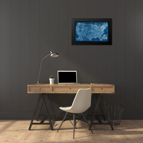 US Map Blueprint Black Modern Wood Framed Art Print by Vision Studio