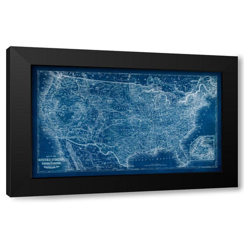 US Map Blueprint Black Modern Wood Framed Art Print with Double Matting by Vision Studio