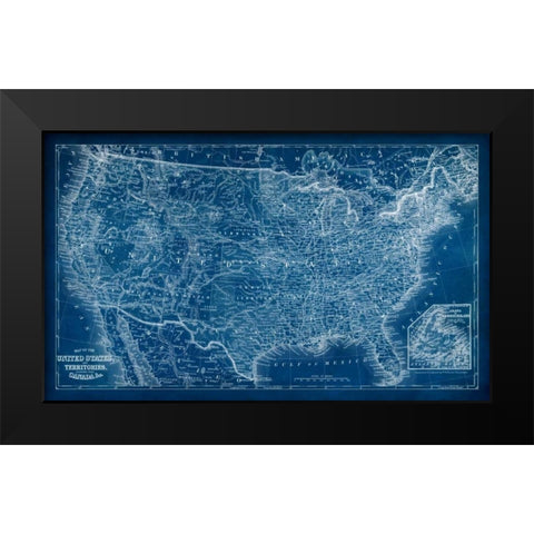 US Map Blueprint Black Modern Wood Framed Art Print by Vision Studio