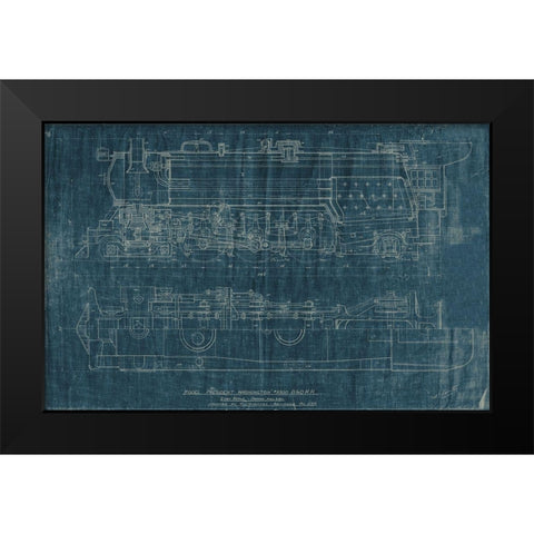 Train Blueprint I Black Modern Wood Framed Art Print by Vision Studio