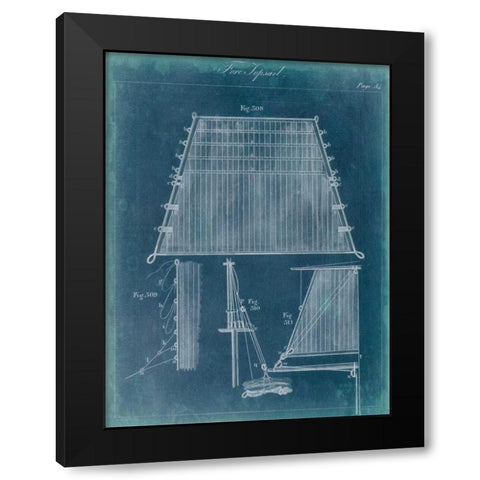Nautical Detail Blueprint I Black Modern Wood Framed Art Print with Double Matting by Vision Studio