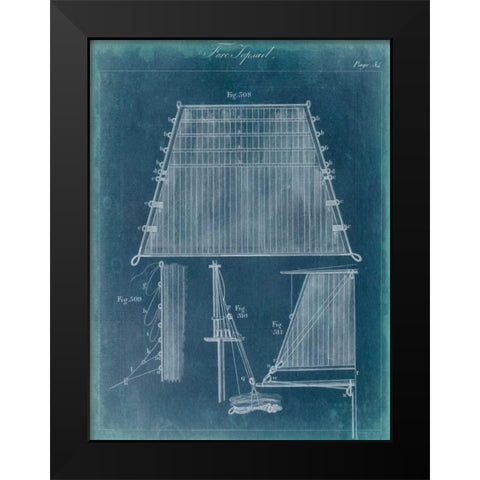 Nautical Detail Blueprint I Black Modern Wood Framed Art Print by Vision Studio