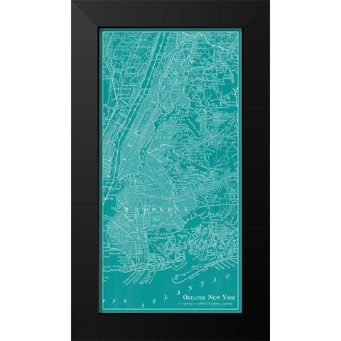 Graphic Map of New York Black Modern Wood Framed Art Print by Vision Studio