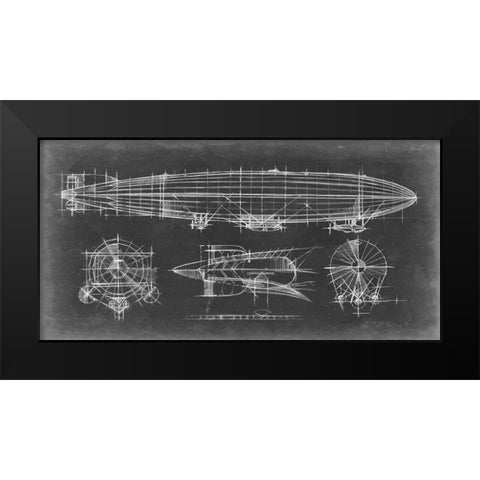 Airship Blueprint Black Modern Wood Framed Art Print by Harper, Ethan