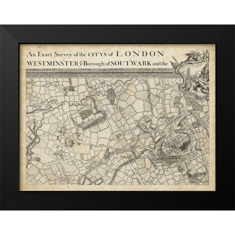 Map of London Grid II Black Modern Wood Framed Art Print by Unknown