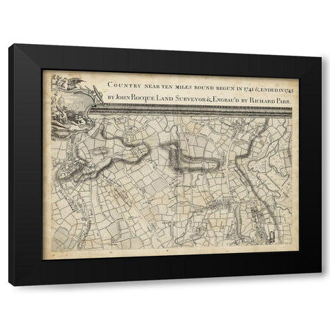Map of London Grid III Black Modern Wood Framed Art Print by Unknown