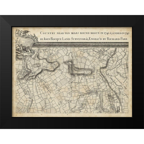 Map of London Grid III Black Modern Wood Framed Art Print by Unknown
