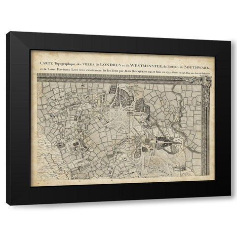Map of London Grid IV Black Modern Wood Framed Art Print by Unknown