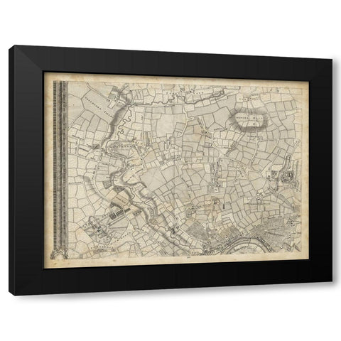 Map of London Grid V Black Modern Wood Framed Art Print by Unknown