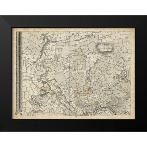 Map of London Grid V Black Modern Wood Framed Art Print by Unknown