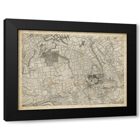 Map of London Grid VI Black Modern Wood Framed Art Print by Unknown