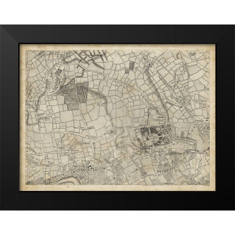 Map of London Grid VI Black Modern Wood Framed Art Print by Unknown