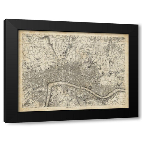 Map of London Grid VII Black Modern Wood Framed Art Print by Unknown