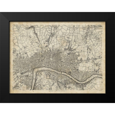 Map of London Grid VII Black Modern Wood Framed Art Print by Unknown