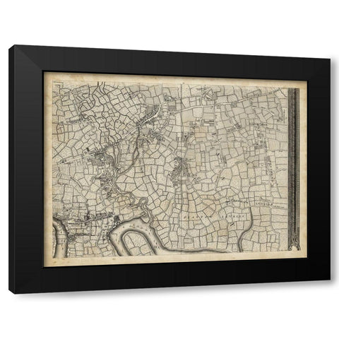 Map of London Grid VIII Black Modern Wood Framed Art Print by Unknown