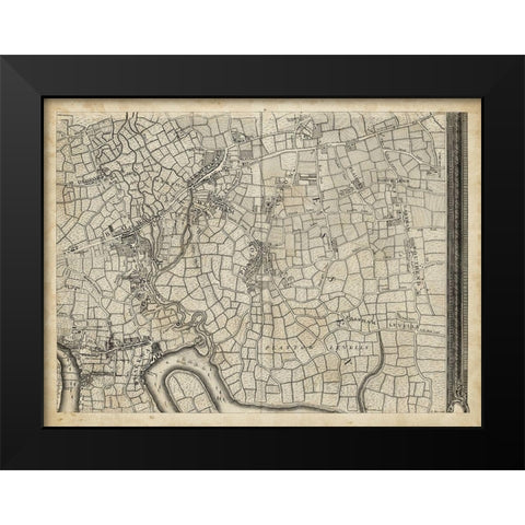 Map of London Grid VIII Black Modern Wood Framed Art Print by Unknown