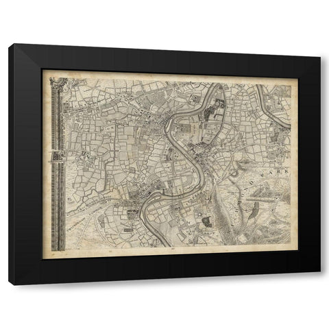 Map of London Grid IX Black Modern Wood Framed Art Print by Unknown