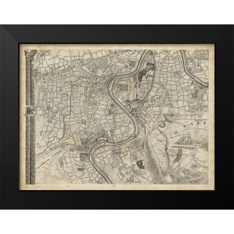 Map of London Grid IX Black Modern Wood Framed Art Print by Unknown