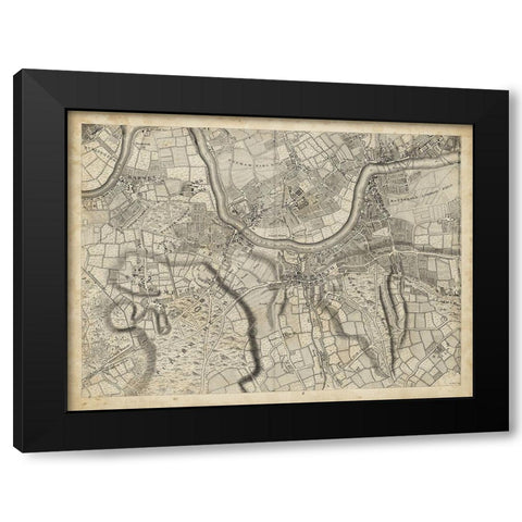 Map of London Grid X Black Modern Wood Framed Art Print by Unknown