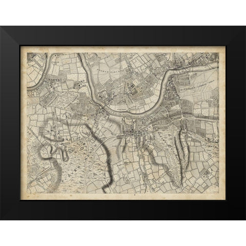 Map of London Grid X Black Modern Wood Framed Art Print by Unknown