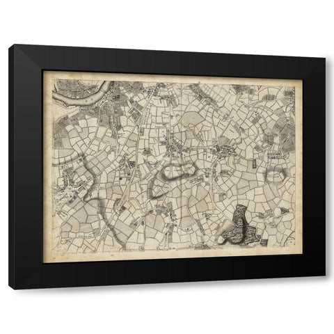 Map of London Grid XI Black Modern Wood Framed Art Print by Unknown