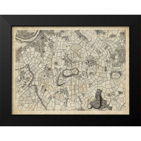 Map of London Grid XI Black Modern Wood Framed Art Print by Unknown