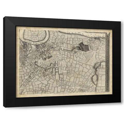 Map of London Grid XII Black Modern Wood Framed Art Print by Unknown