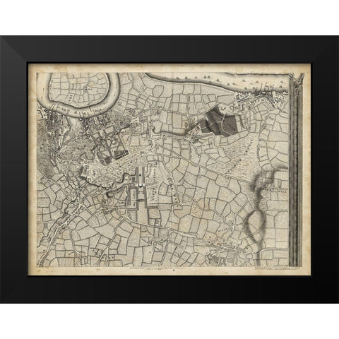 Map of London Grid XII Black Modern Wood Framed Art Print by Unknown