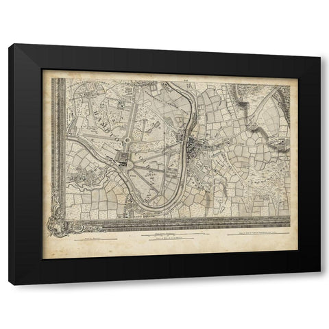 Map of London Grid XIII Black Modern Wood Framed Art Print by Unknown