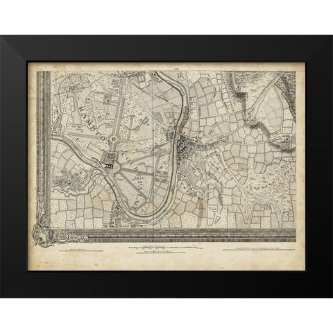 Map of London Grid XIII Black Modern Wood Framed Art Print by Unknown