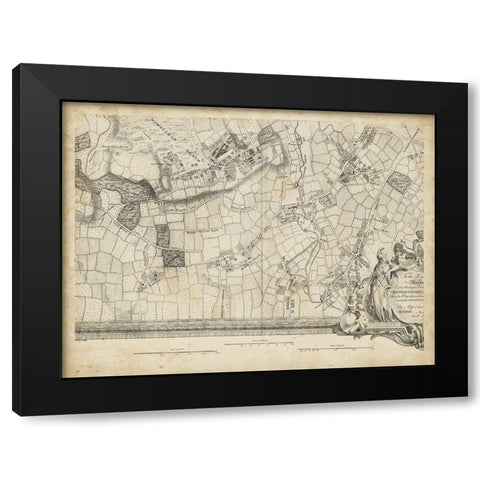 Map of London Grid XIV Black Modern Wood Framed Art Print by Unknown
