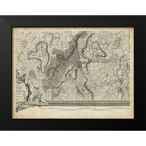 Map of London Grid XV Black Modern Wood Framed Art Print by Unknown