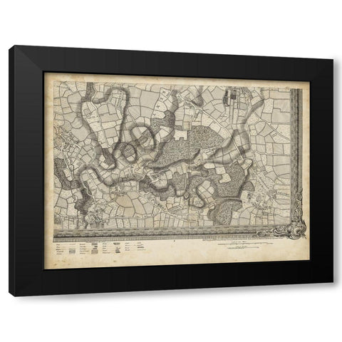 Map of London Grid XVI Black Modern Wood Framed Art Print by Unknown