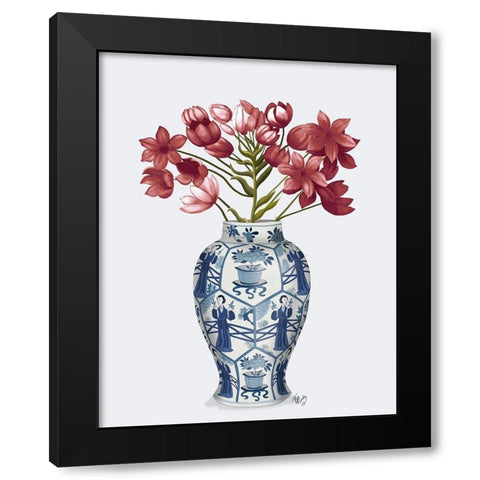 Chinoiserie Arabian Star Red-Blue Vase Black Modern Wood Framed Art Print by Fab Funky