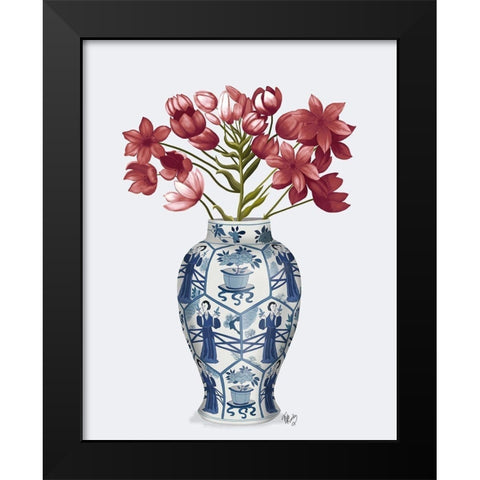 Chinoiserie Arabian Star Red-Blue Vase Black Modern Wood Framed Art Print by Fab Funky