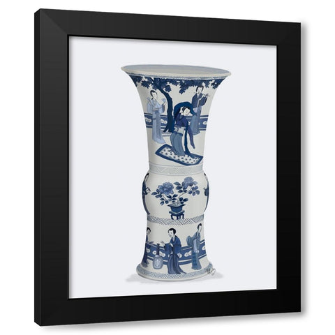 Chinoiserie Vase Dancer Blue Black Modern Wood Framed Art Print by Fab Funky