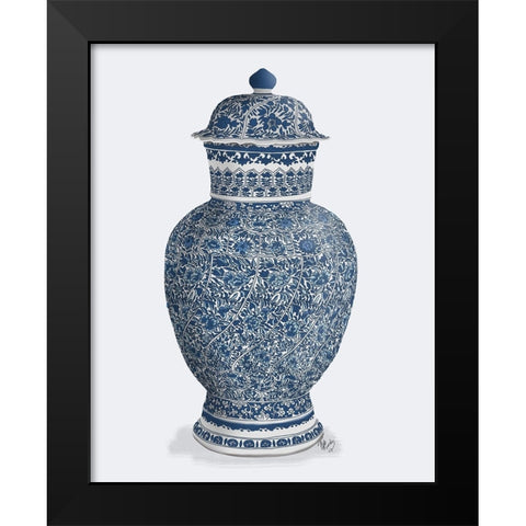 Chinoiserie Vase Flower Spiral Blue Black Modern Wood Framed Art Print by Fab Funky