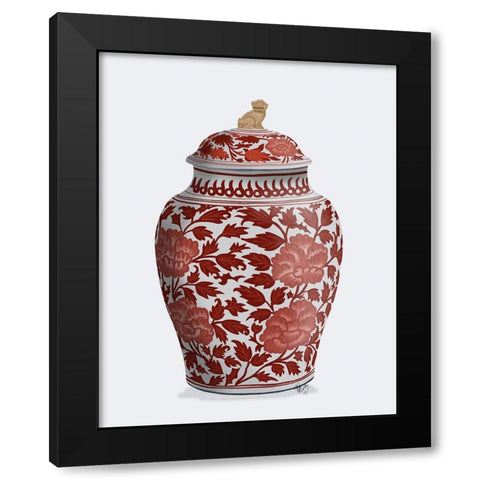 Chinoiserie Vase Golden Lion Red Black Modern Wood Framed Art Print with Double Matting by Fab Funky