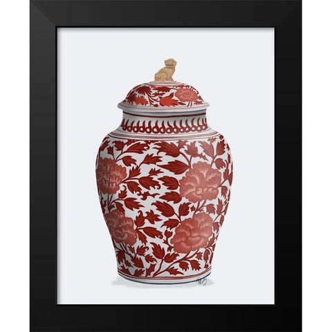 Chinoiserie Vase Golden Lion Red Black Modern Wood Framed Art Print by Fab Funky