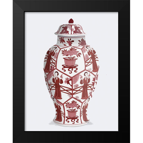 Chinoiserie Vase Leaf Picker Red Black Modern Wood Framed Art Print by Fab Funky