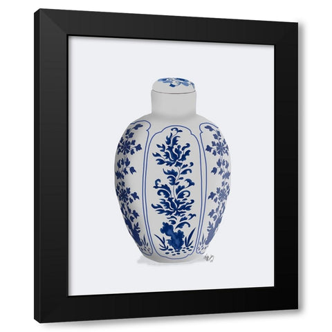 Chinoiserie Vase Vine Blue Black Modern Wood Framed Art Print by Fab Funky
