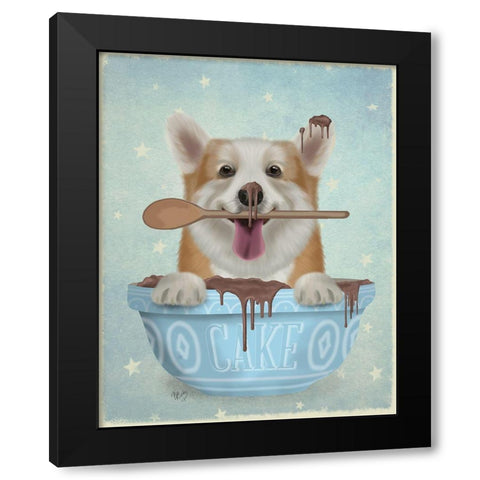 Corgi Cake Bowl Black Modern Wood Framed Art Print by Fab Funky