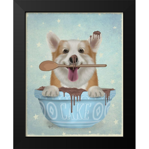Corgi Cake Bowl Black Modern Wood Framed Art Print by Fab Funky