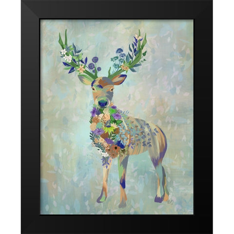Fantastic Florals Deer-Full Black Modern Wood Framed Art Print by Fab Funky