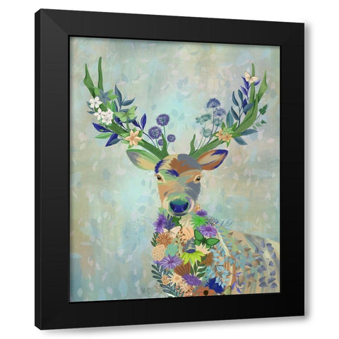 Fantastic Florals Deer-Portrait Black Modern Wood Framed Art Print by Fab Funky